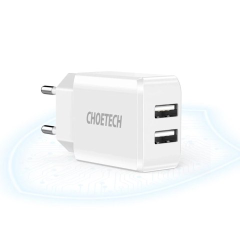 Choetech dwuportowa ładowarka sieciowa 2 x USB-A 10W 2A biały (C0030)