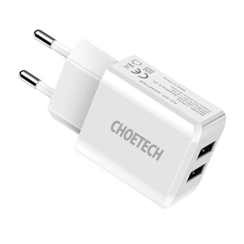 Choetech dwuportowa ładowarka sieciowa 2 x USB-A 10W 2A biały (C0030)