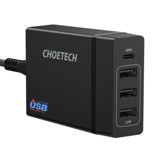 Choetech ładowarka sieciowa 3x USB / 1x USB Typ C 60W Power Delivery czarny (PD72-1C3U)