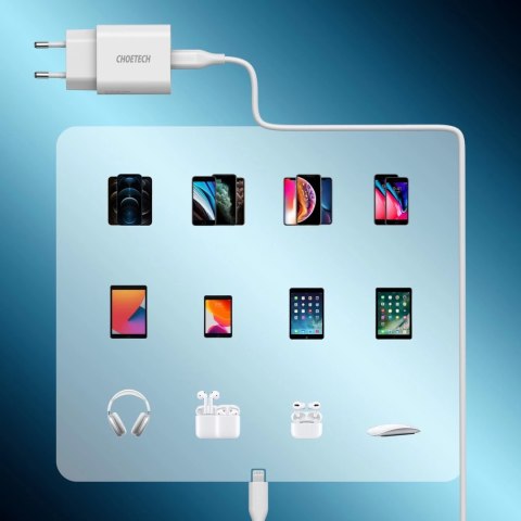 Choetech ładowarka sieciowa USB Typ C 20W Power Delivery 3A + kabel MFI USB Typ C - Lightning 1,2m biały (Q5004-V2-EU-CLWH)