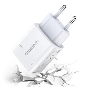 Choetech ładowarka sieciowa zasilacz EU do szybkiego ładowania USB Typ C Power Delivery 20W 3A biały (PD5005-EU)