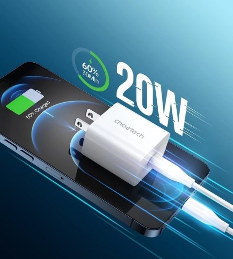Choetech ładowarka sieciowa zasilacz EU do szybkiego ładowania USB Typ C Power Delivery 20W 3A biały (PD5005-EU)