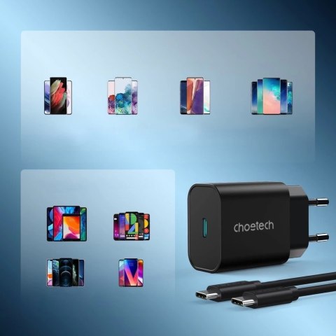 Choetech szybka ładowarka sieciowa PPS Power Delivery 25W 3A + kabel USB Typ C 2m czarny (PD6003)
