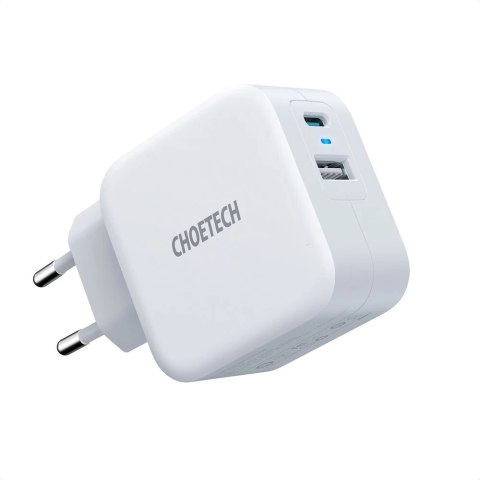 Choetech szybka ładowarka sieciowa QC PD 38W 5A USB Typ C + USB-A biały (PD5002-EU)