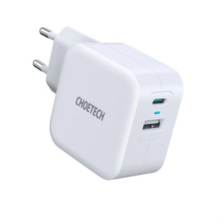 Choetech szybka ładowarka sieciowa QC PD 38W 5A USB Typ C + USB-A biały (PD5002-EU)