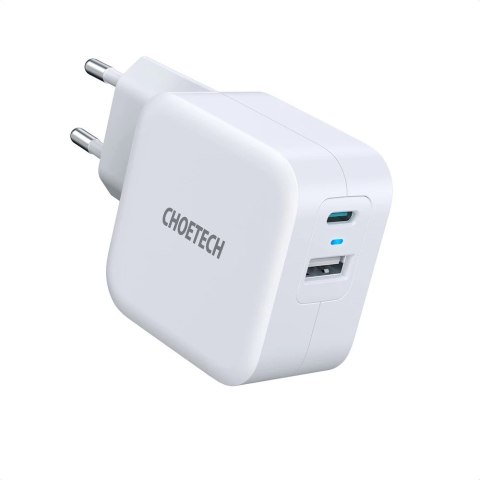 Choetech szybka ładowarka sieciowa QC PD 38W 5A USB Typ C + USB-A biały (PD5002-EU)