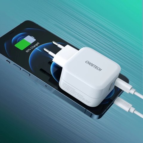 Choetech szybka ładowarka sieciowa QC PD 38W 5A USB Typ C + USB-A biały (PD5002-EU)