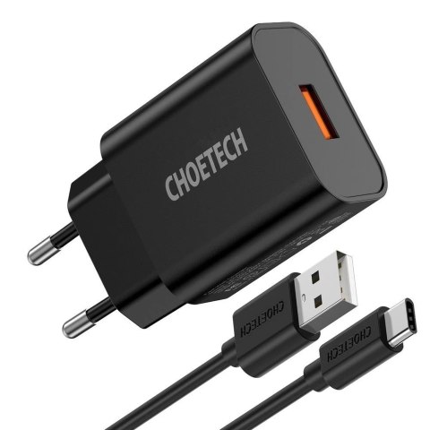 Choetech szybka ładowarka sieciowa Quick Charge 3.0 18W 3A + kabel USB - USB Typ C 1m czarny (Q5003)