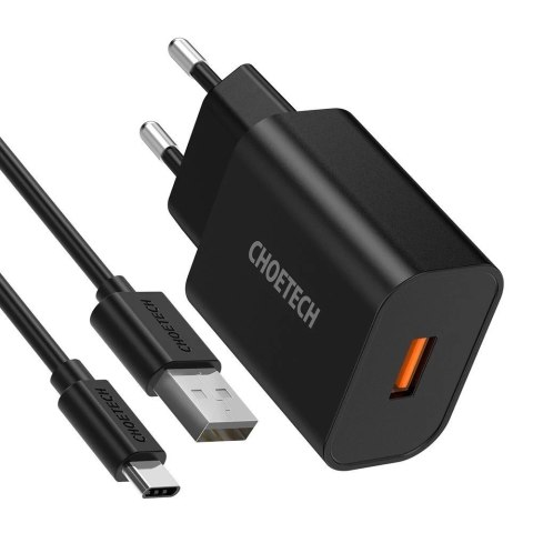 Choetech szybka ładowarka sieciowa Quick Charge 3.0 18W 3A + kabel USB - USB Typ C 1m czarny (Q5003)
