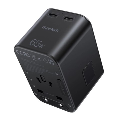Choetech szybka uniwersalna ładowarka sieciowa podróżna GaN 2 x USB Typ C / USB 65W Power Delivery czarny (PD5009-BK)