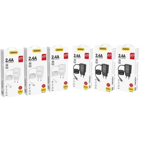 Dudao ładowarka sieciowa 2x USB z wbudowanym kablem USB Typ C 12 W czarny (A2ProT black)