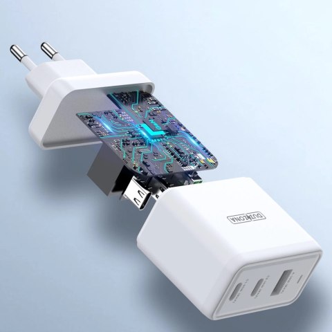 Duzzona 3-portowa ładowarka sieciowa GaN 2 x USB Typ C + USB 65W PD QC3.0 biała (T1)