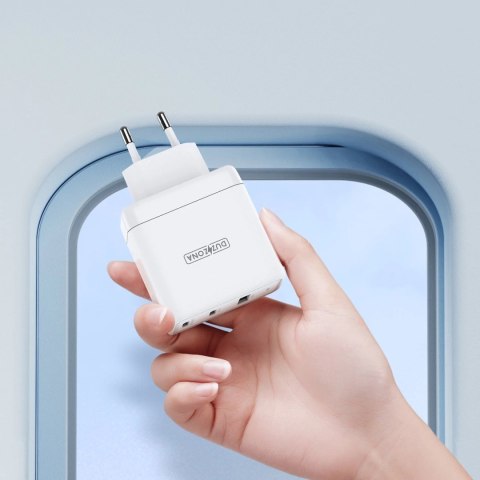 Duzzona 3-portowa ładowarka sieciowa GaN 2 x USB Typ C + USB 65W PD QC3.0 biała (T1)