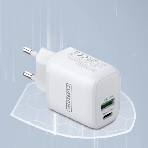 Duzzona ładowarka sieciowa 30W PD QC3.0 USB Typ C / USB biała (T2)