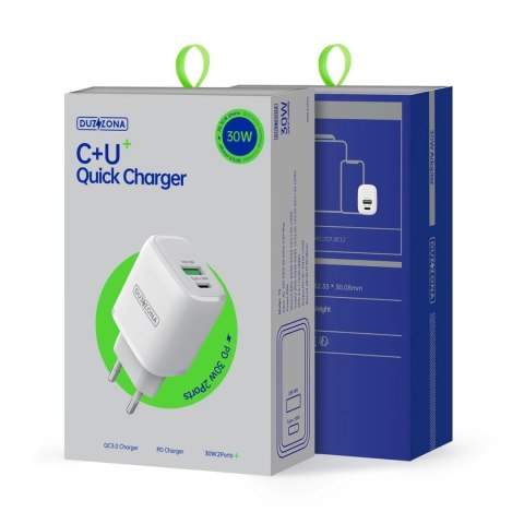 Duzzona ładowarka sieciowa 30W PD QC3.0 USB Typ C / USB biała (T2)