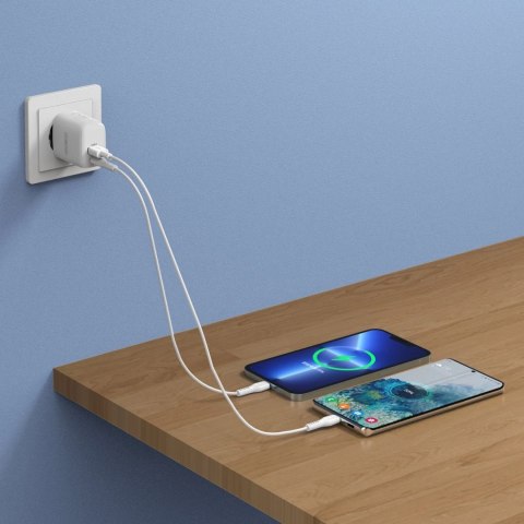 Duzzona ładowarka sieciowa 30W PD QC3.0 USB Typ C / USB biała (T2)