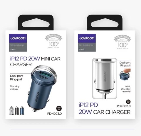 Joyroom szybka ładowarka samochodowa USB Typ C / USB 20 W 5 A Power Delivery Quick Charge 3.0 AFC SCP niebieski (C-A45)