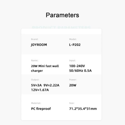 Joyroom szybka ładowarka sieciowa USB Typ C 20W UK Power Delivery Quick Charge 3.0 AFC czarna (L-P202)