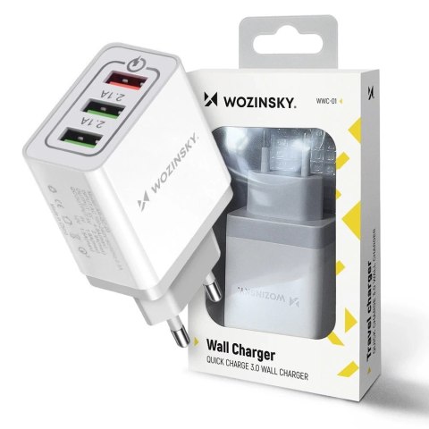Wozinsky szybka ładowarka sieciowa Quick Charge QC 3.0 3x USB 30W biały (WWC-01)