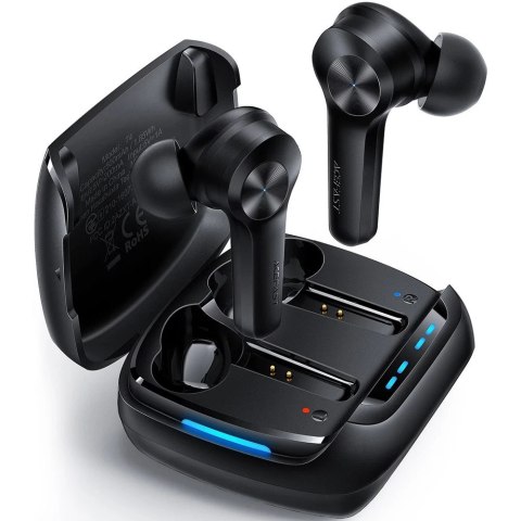 Acefast gamingowe dokanałowe słuchawki bezprzewodowe TWS Bluetooth 5.0 opóźnienie 65ms wodoodporne IPX5 czarny (T4 black)