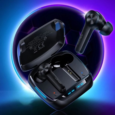 Acefast gamingowe dokanałowe słuchawki bezprzewodowe TWS Bluetooth 5.0 opóźnienie 65ms wodoodporne IPX5 czarny (T4 black)