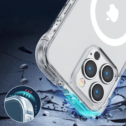 Joyroom Magnetic Defender magnetyczne etui do iPhone 14 Pro pancerny pokrowiec z haczykami podstawką przezroczysty (kompatybilne