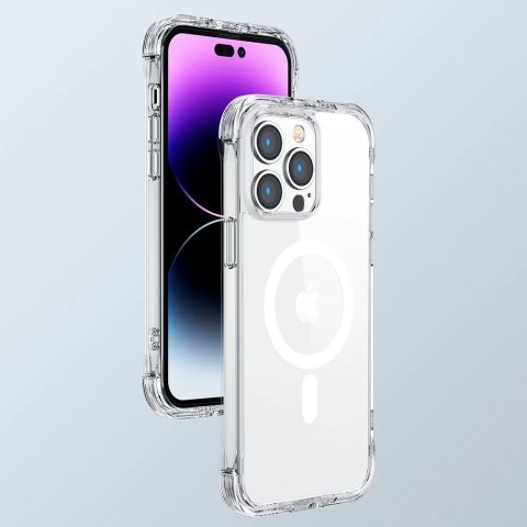 Joyroom Magnetic Defender magnetyczne etui do iPhone 14 Pro pancerny pokrowiec z haczykami podstawką przezroczysty (kompatybilne