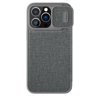 Nillkin Qin Cloth Pro Case etui do iPhone 13 Pro Max osłona na aparat kabura pokrowiec obudowa z klapką szary