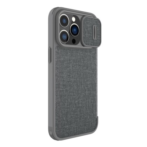 Nillkin Qin Cloth Pro Case etui do iPhone 13 Pro Max osłona na aparat kabura pokrowiec obudowa z klapką szary