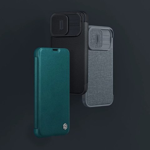 Nillkin Qin Cloth Pro Case etui do iPhone 13 Pro Max osłona na aparat kabura pokrowiec obudowa z klapką szary
