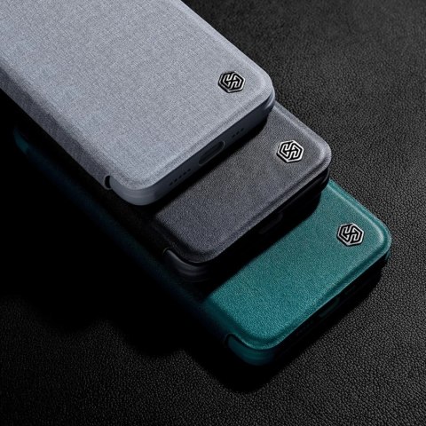 Nillkin Qin Cloth Pro Case etui do iPhone 13 Pro Max osłona na aparat kabura pokrowiec obudowa z klapką szary