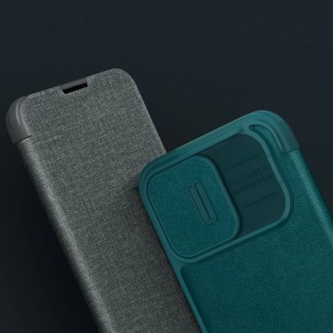Nillkin Qin Cloth Pro Case etui do iPhone 13 Pro osłona na aparat kabura pokrowiec obudowa z klapką szary