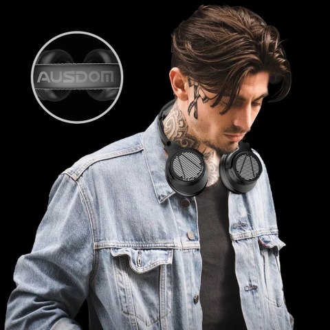 Ausdom bezprzewodowe wokółuszne słuchawki Bluetooth 5.0 ANC (aktywna redukcja szumów) czarny (Bass-One)