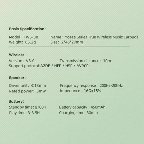 Remax Yosee Series bezprzewodowe słuchawki TWS bluetooth 5.0 450mAh czerwony (TWS-38)