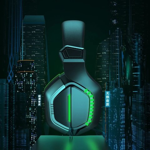 Joyroom gamingowe wokółuszne słuchawki 3,5mm mini jack z pilotem i mikrofonem dla graczy czarny (JR-HG1 green)