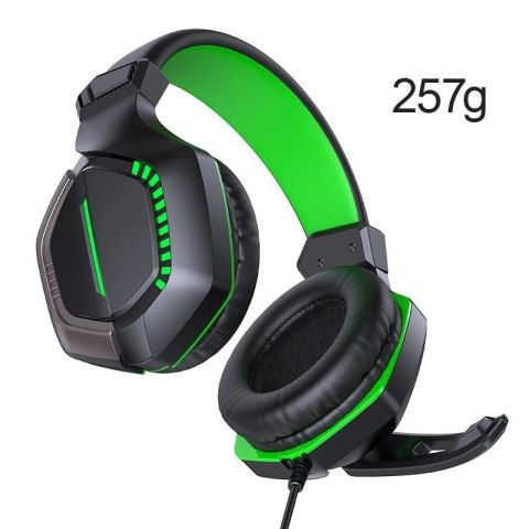 Joyroom gamingowe wokółuszne słuchawki 3,5mm mini jack z pilotem i mikrofonem dla graczy czarny (JR-HG1 green)