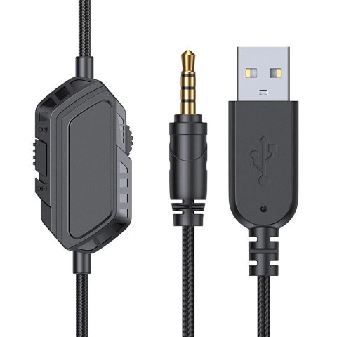 Joyroom gamingowe wokółuszne słuchawki 3,5mm mini jack z pilotem i mikrofonem dla graczy czarny (JR-HG1 green)