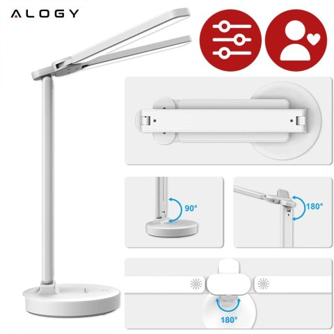 Lampka lampa podwójna LED biurkowa stojąca na biurko Alogy z akumulatorem szkolna kreślarska Biała