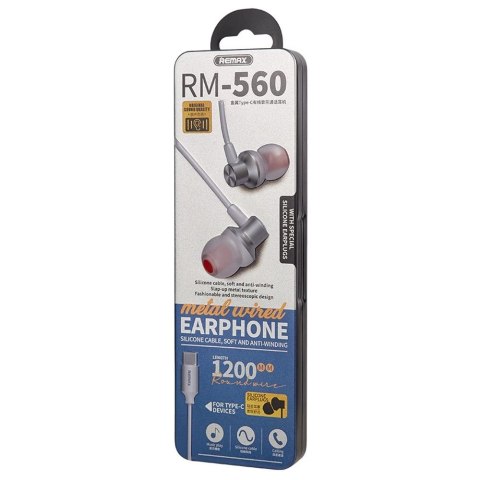 REMAX dokanałowe słuchawki USB Typ C zestaw słuchawkowy z pilotem biały (RM-560)