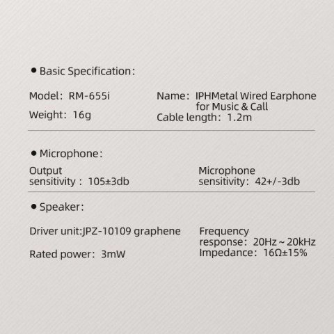 Remax przewodowe metalowe słuchawki dokanałowe z pilotem głośności lightning 1,2m czarny (RM-655is)