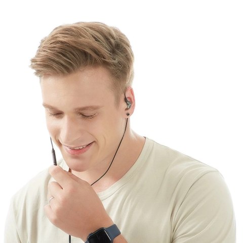 Remax przewodowe metalowe słuchawki dokanałowe z pilotem głośności lightning 1,2m czarny (RM-655is)