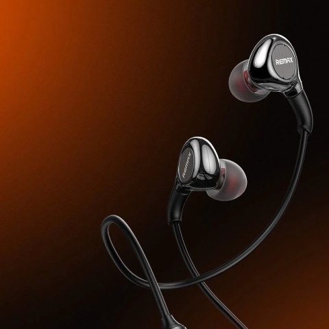 Remax przewodowe metalowe słuchawki dokanałowe z pilotem głośności lightning 1,2m czarny (RM-655is)