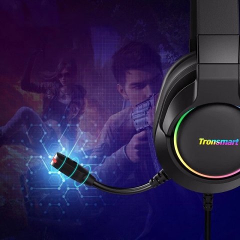 Tronsmart Sparkle RGB przewodowe wokółuszne słuchawki USB z mikrofonem i pilotem dla graczy czarny (467600)