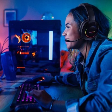 Tronsmart Sparkle RGB przewodowe wokółuszne słuchawki USB z mikrofonem i pilotem dla graczy czarny (467600)