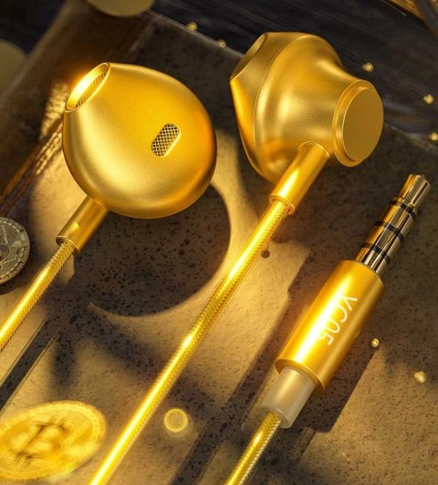 WK Design Sakin Series słuchawki zestaw słuchawkowy z pilotem i mikrofonem 3,5 mm mini jack złoty (YC05)