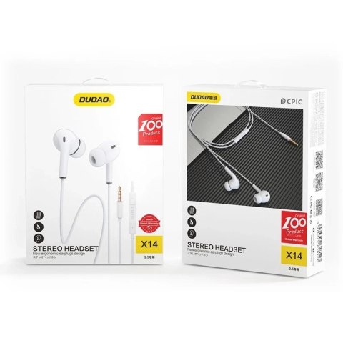 Dudao dokanałowe słuchawki zestaw słuchawkowy z pilotem i mikrofonem 3,5 mm mini jack biały (X14 white)