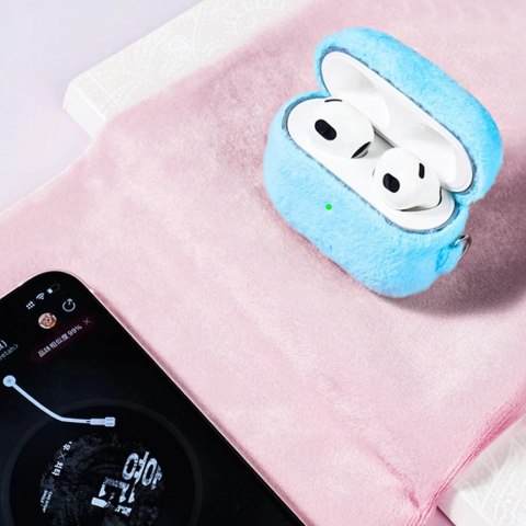 Kingxbar Plush Pods Case etui do AirPods 3 pluszowa obudowa pokrowiec na słuchawki niebieski