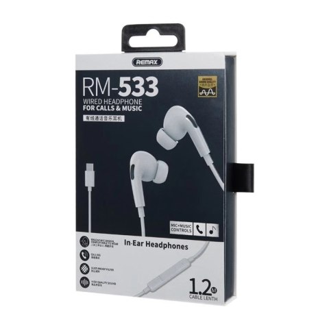 Remax AirPlus Pro przewodowe dokanałowe słuchawki USB Typ C biały (RM-533 white)