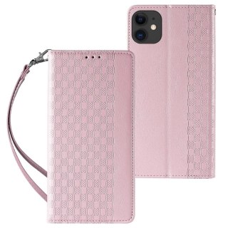 Magnet Strap Case etui do iPhone 12 pokrowiec portfel + mini smycz zawieszka różowy