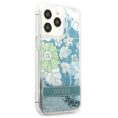 Guess GUHCP13XLFLSN iPhone 13 Pro Max 6,7" zielony/green hardcase Flower Liquid Glitter